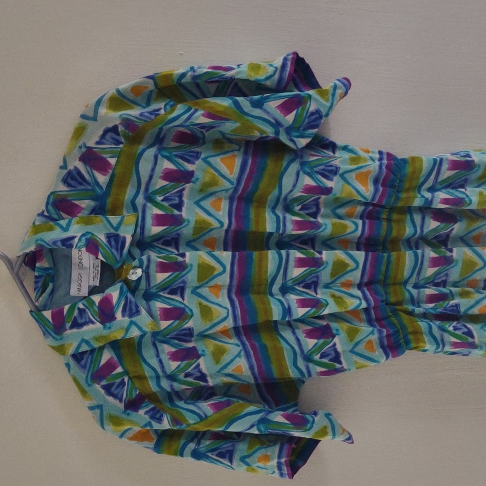 VTG 90's Maggy London 100 Percent Silk‎ geometric pattern Maxi Dress Size 4 - Picture 4 of 6